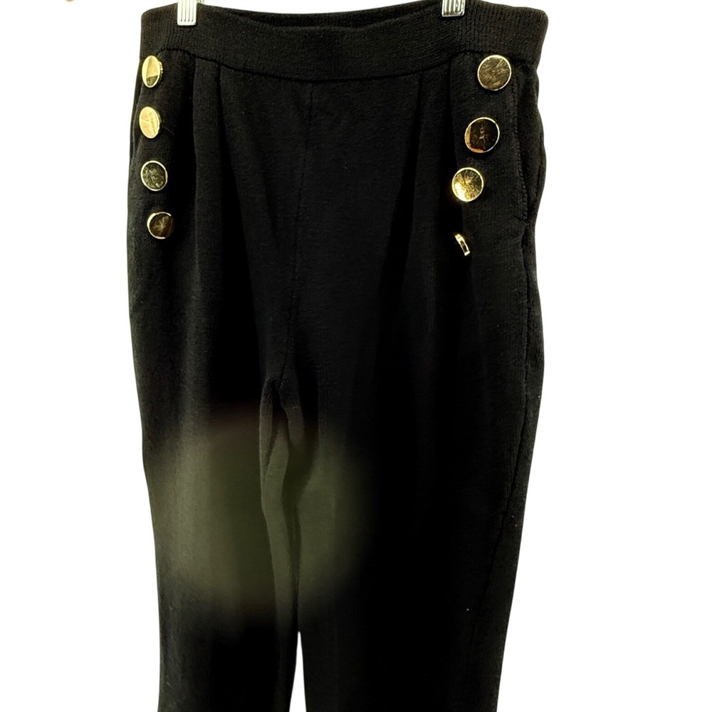 St John Basics Black Knit Sailor Pants Gold Buttons High Waist Womens‎ 8 - Picture 2 of 14